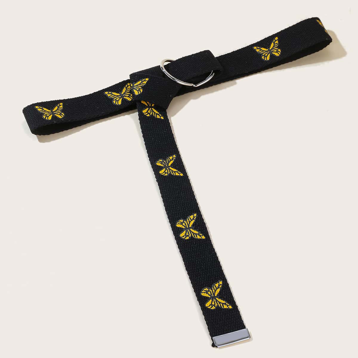 

Butterfly Print Tape Belt, Black