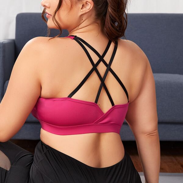 

Plus Colorblock Criss Cross Back Sports Bra, Pink