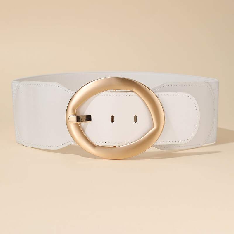 

Metal Buckle Elastic Belt, White