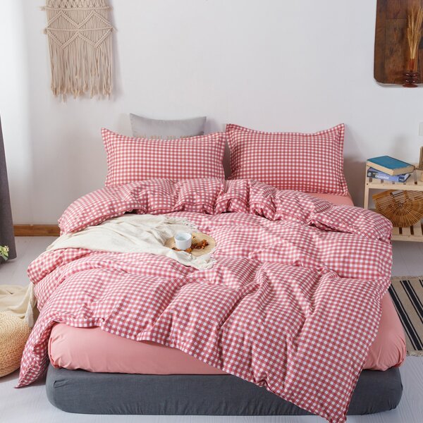 

Gingham Pattern Bedding Set Without Filler, Pink