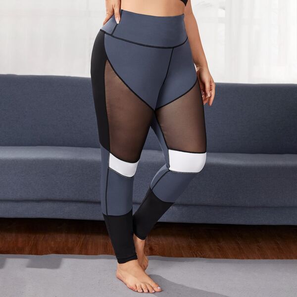 

Plus Colorblock Wide Band Waist Sports Leggings, Multicolor