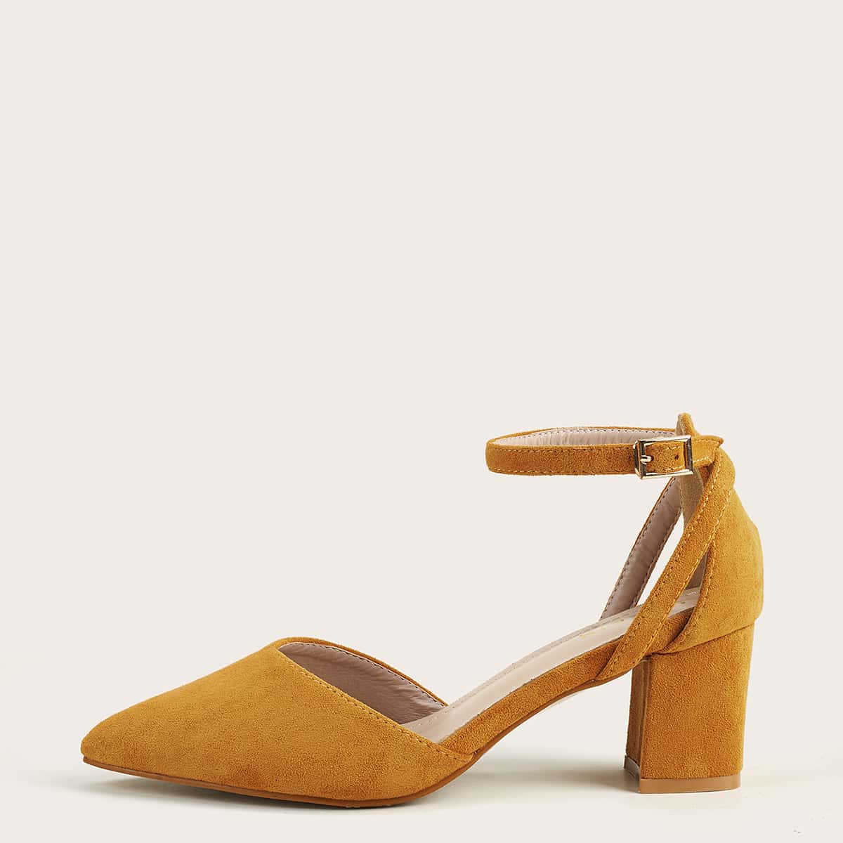 

Point Toe High Heeled Ankle Strap Suede Pumps, Yellow