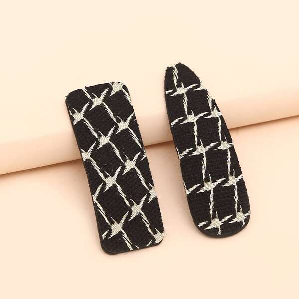 

2pcs Plaid Pattern Hair Clip, Black