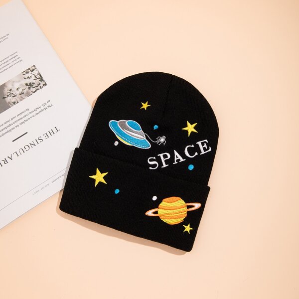 

Cartoon Embroidery Beanie, Black