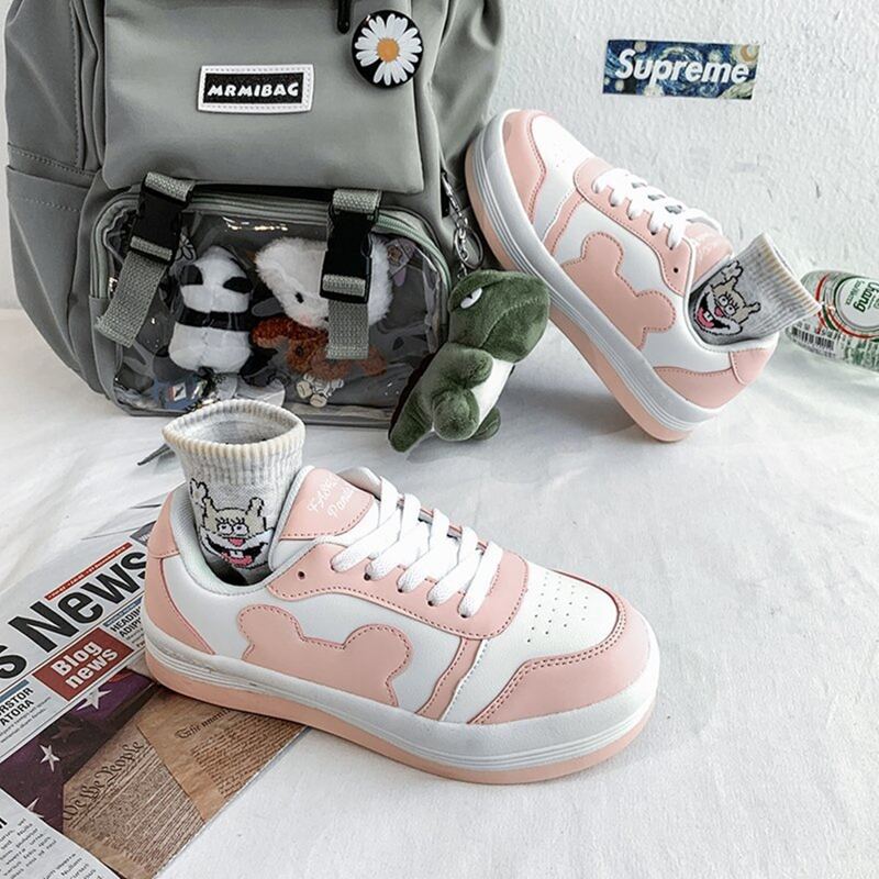 

Cartoon Graphic Lace-up Skate Sneakers, Pink