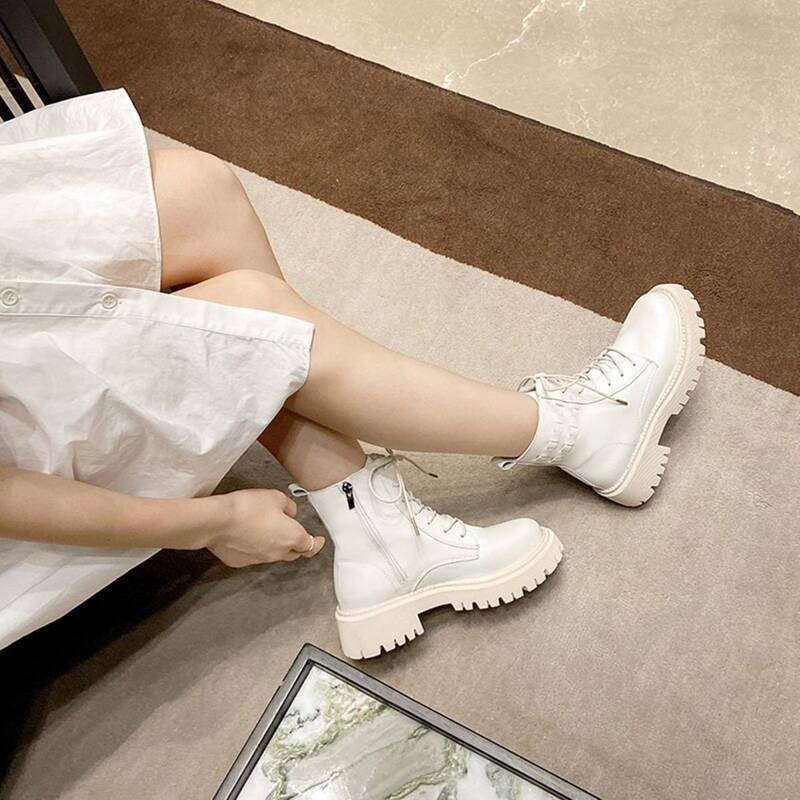 

Zip Side Lace-up Front Combat Boots, Beige