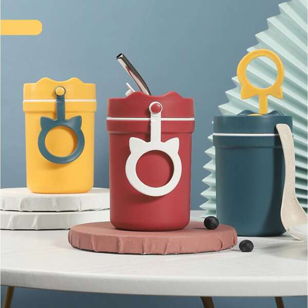 

1pc Random Color Cup With 1pc Spoon, Multicolor