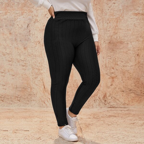 

Plus Textured Elastic Waist Leggings, Black