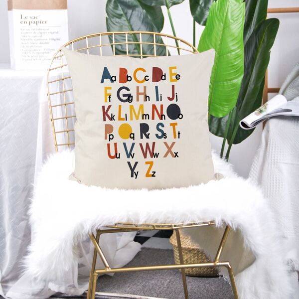

Alphabet Print Cushion Cover Without Filler, Multicolor