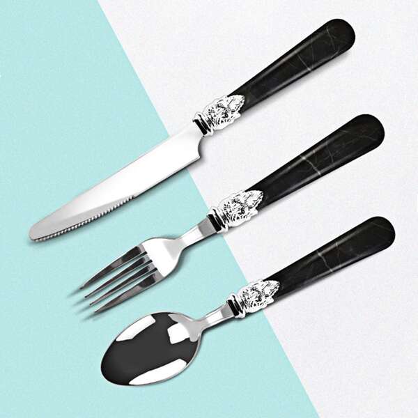 

3pcs Marble Pattern Cutlery Set, Silver