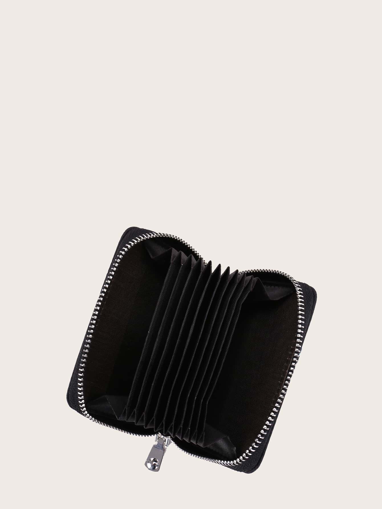 Men Letter Graphic Zip Around Wallet - Black - View 1