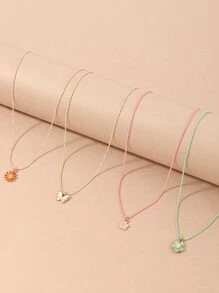 4入組小女童花朵吊墜項鍊 - 彩色 - 查看 1