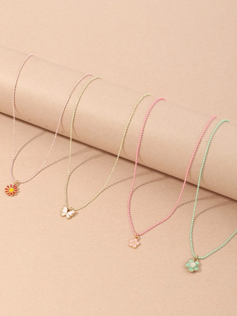4入組小女童花朵吊墜項鍊 - 彩色 - 查看 1