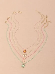 4入組小女童花朵吊墜項鍊 - 彩色 - 查看 2