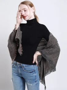 Raw Hem Shawl Scarf - Coffee Brown - View 1