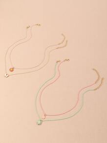 4入組小女童花朵吊墜項鍊 - 彩色 - 查看 4