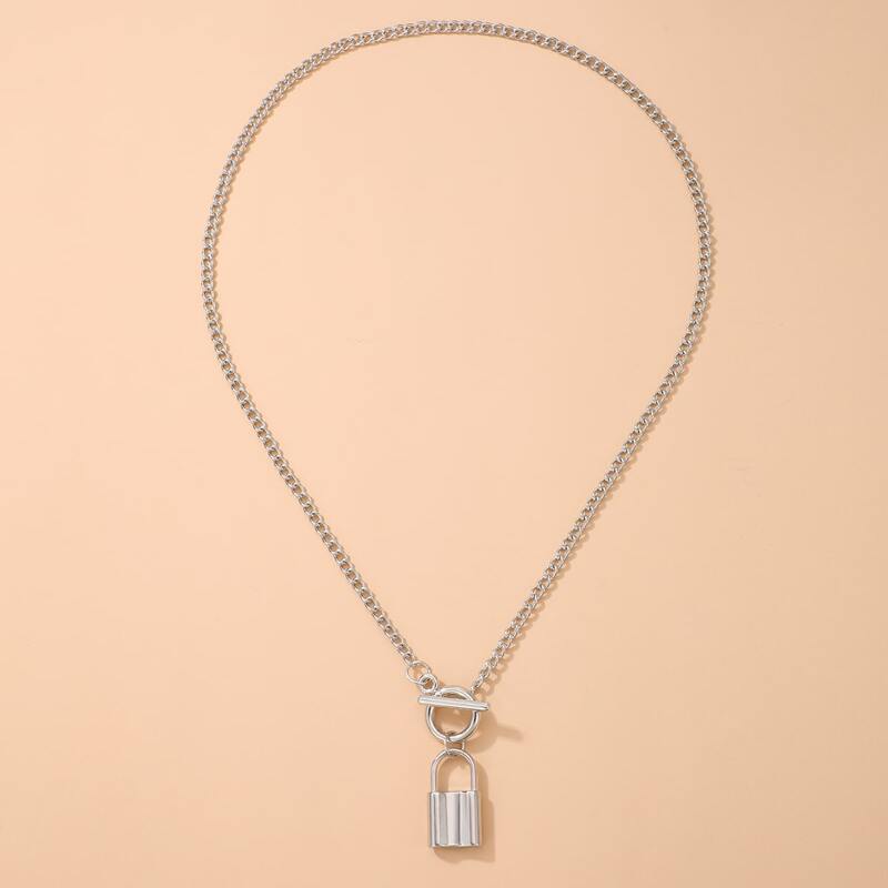 

Guys Lock Chain Necklace, Silver