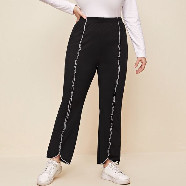 

Plus Lettuce Trimed Elastic Waist Pants, Black
