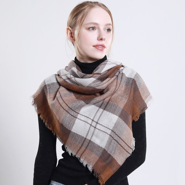 

Raw Hem Plaid Scarf, Multicolor
