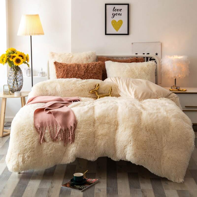 

Solid Plush Shaggy Bedding Set Without Filler, Beige