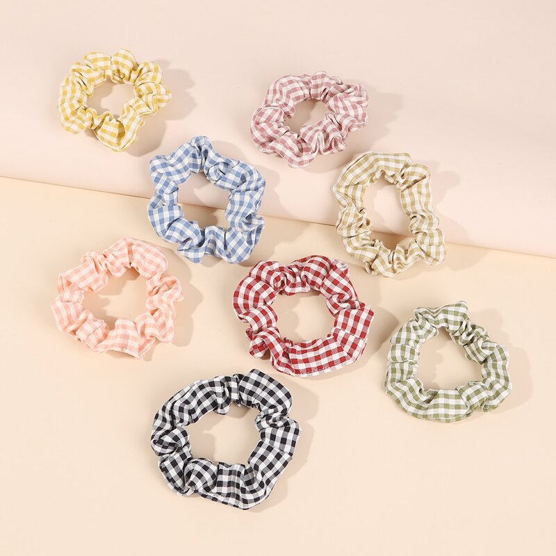 

8pcs Gingham Pattern Scrunchie, Multicolor