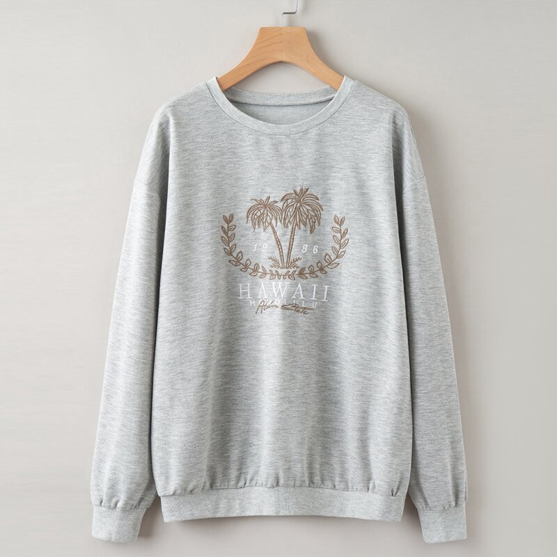

Letter Tropical Embroidery Sweatshirt, Light grey