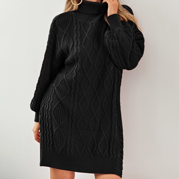 

Plus Cable Knit Ripped Sweater Dress, Black