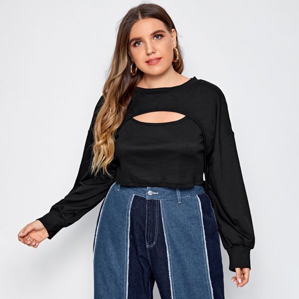 

Plus 2 Pack Drop Shoulder Solid Sweatshirt, Black