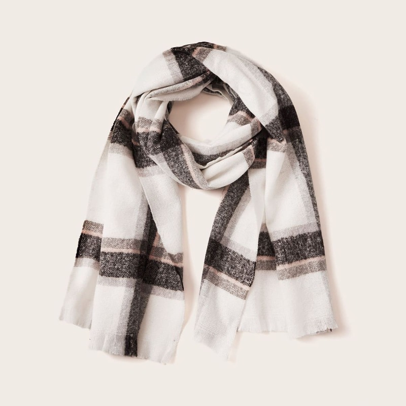 

Plaid Pattern Scarf, White