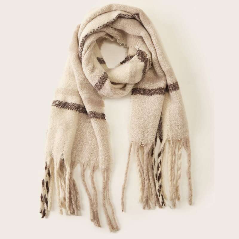 

Fringe Hem Plaid Scarf, White