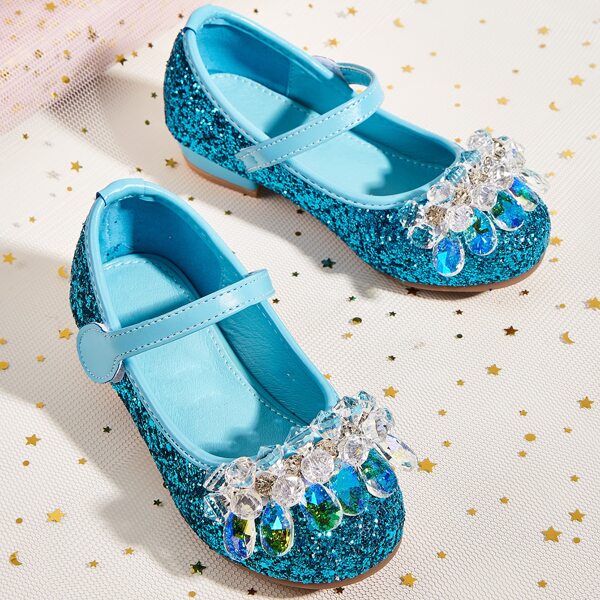

Toddler Girls Glitter Crystal Decor Velcro Strap Flats, Royal blue