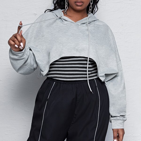

Plus 2 Pack Drop Shoulder Drawstring Crop Hoodie, Light grey