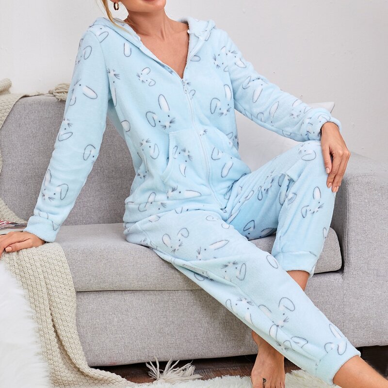 

Flannel Cartoon Graphic PJ Set, Baby blue