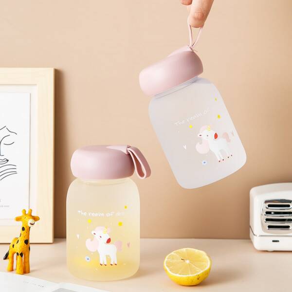 

1pc Unicorn Print Water Bottle, Pink