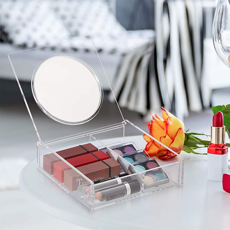 

1pc Clear Cosmetic Storage Box With Mirror