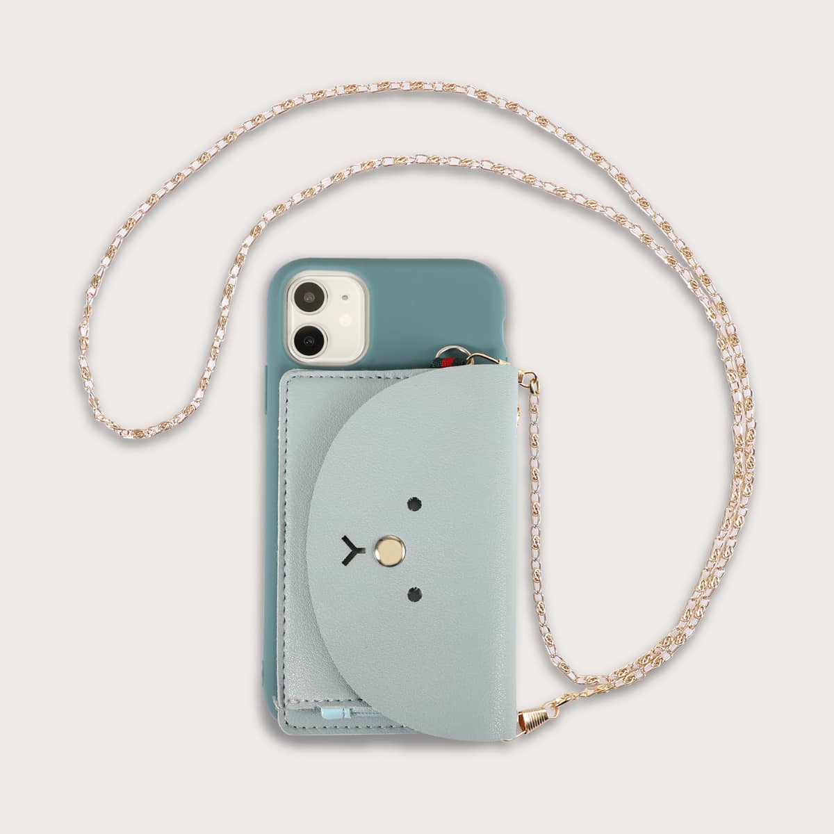 

1pc Chain Detail Wallet iPhone Case, Green