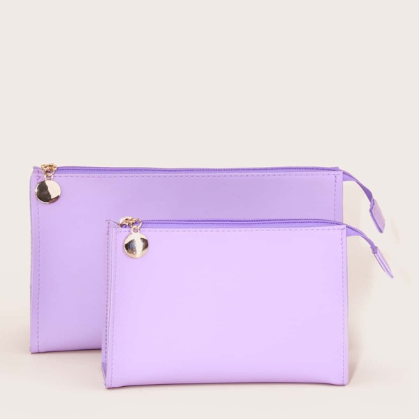 

2pcs Solid Makeup Bag, Mauve purple