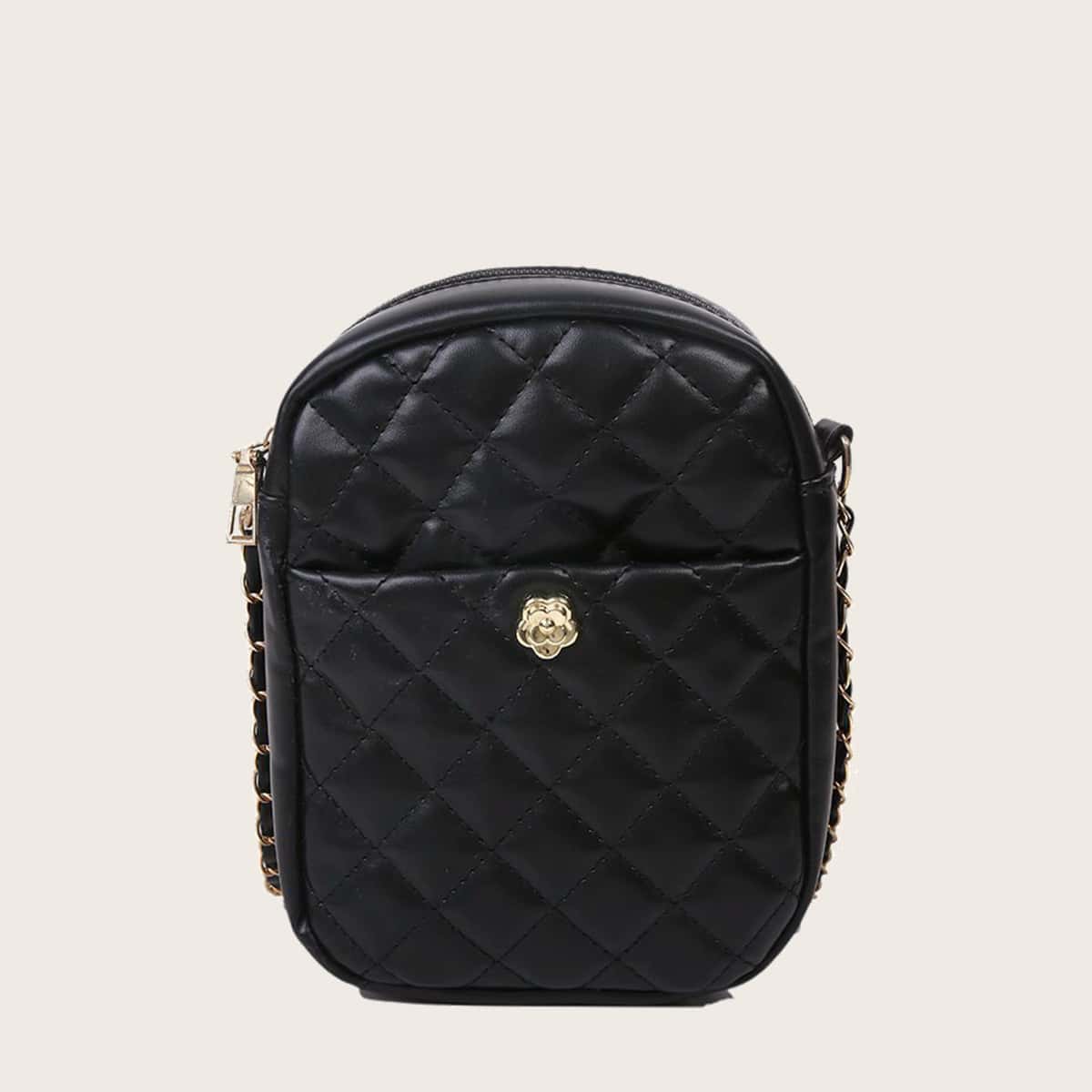 

Quilted Pocket Front Chain Bag, Black