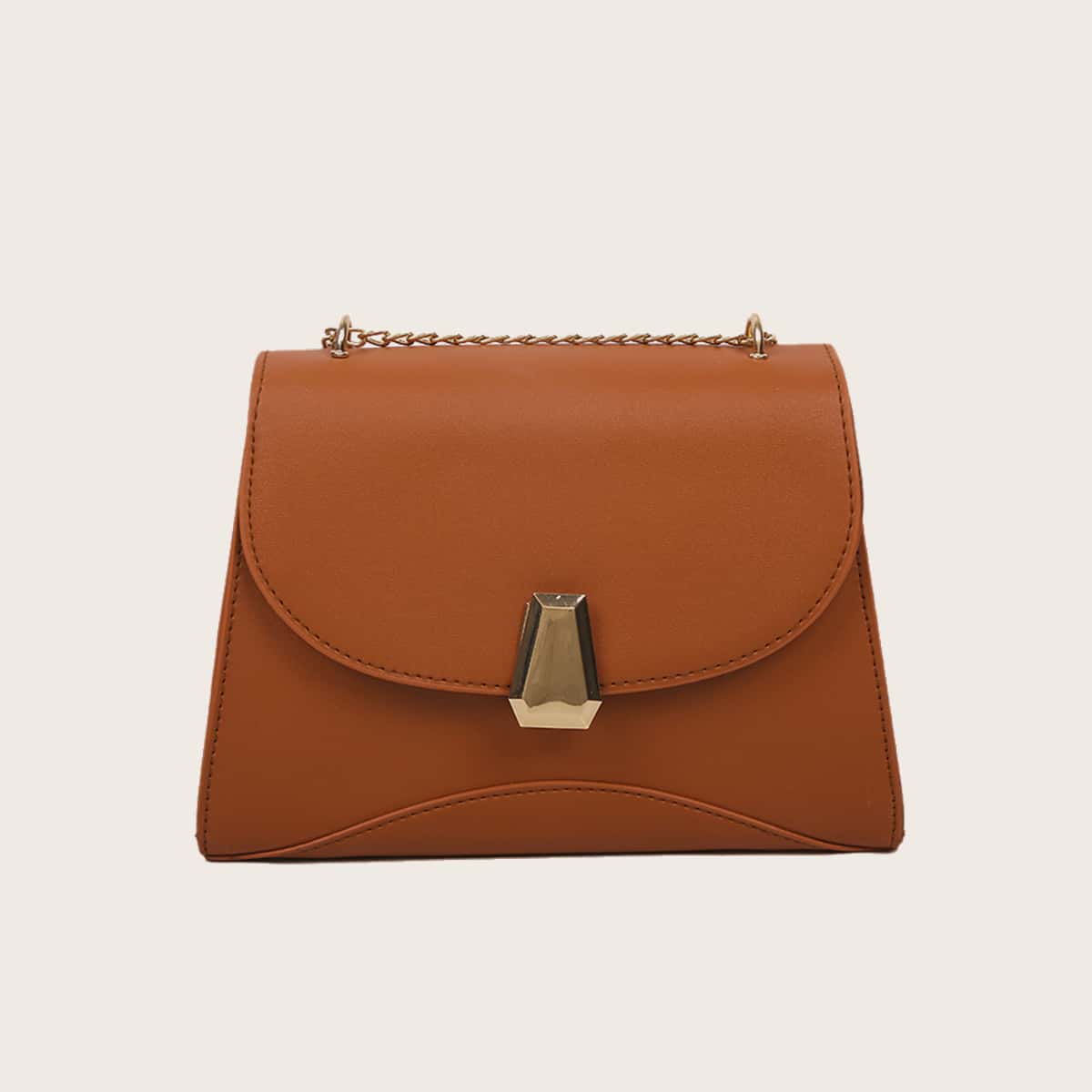 

Solid Flap Chain Bag, Brown