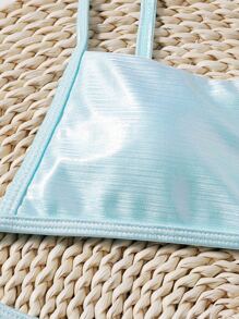 Metallic Tanga Bikini Set Summer Beach - Baby Blue - View 4