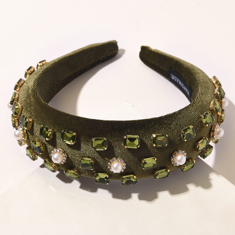 

Rhinestone Decor Padded Hair Hoop, Olive green