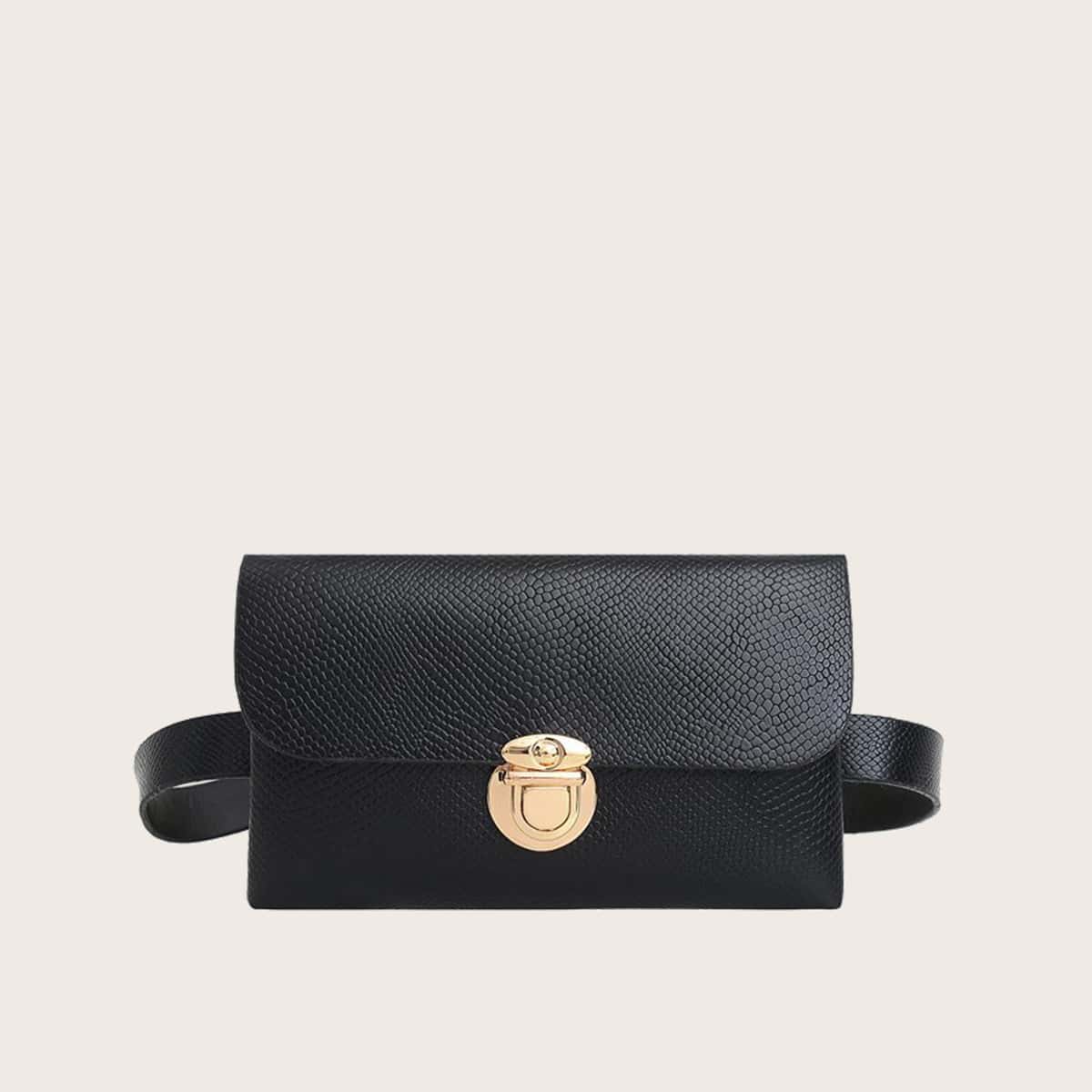 

Push Lock Flap Fanny Pack, Black