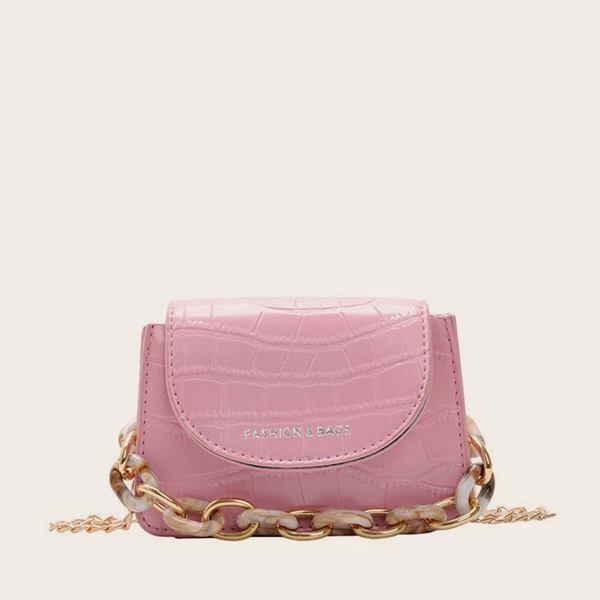 

Girls Croc Embossed Flap Chain Satchel Bag, Pink