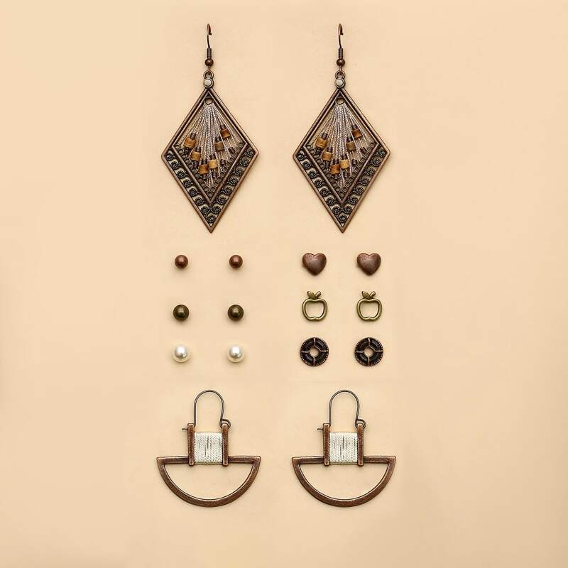 

8pairs Vintage Geo Earrings, Multicolor