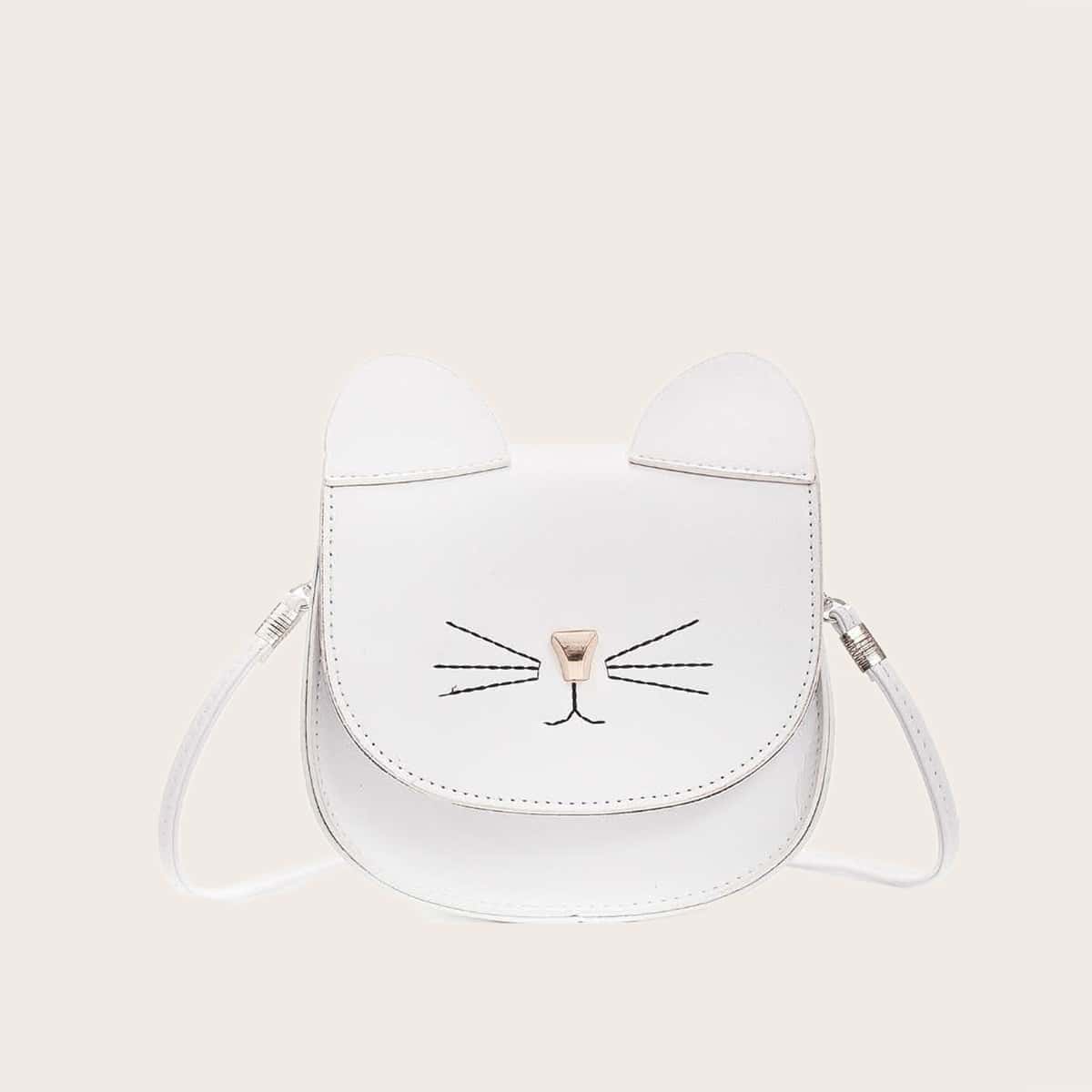 

Cartoon Cat Flap Crossbody Bag, White