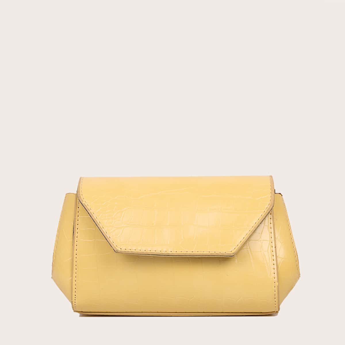 

Croc Embossed Flap Chain Bag, Yellow