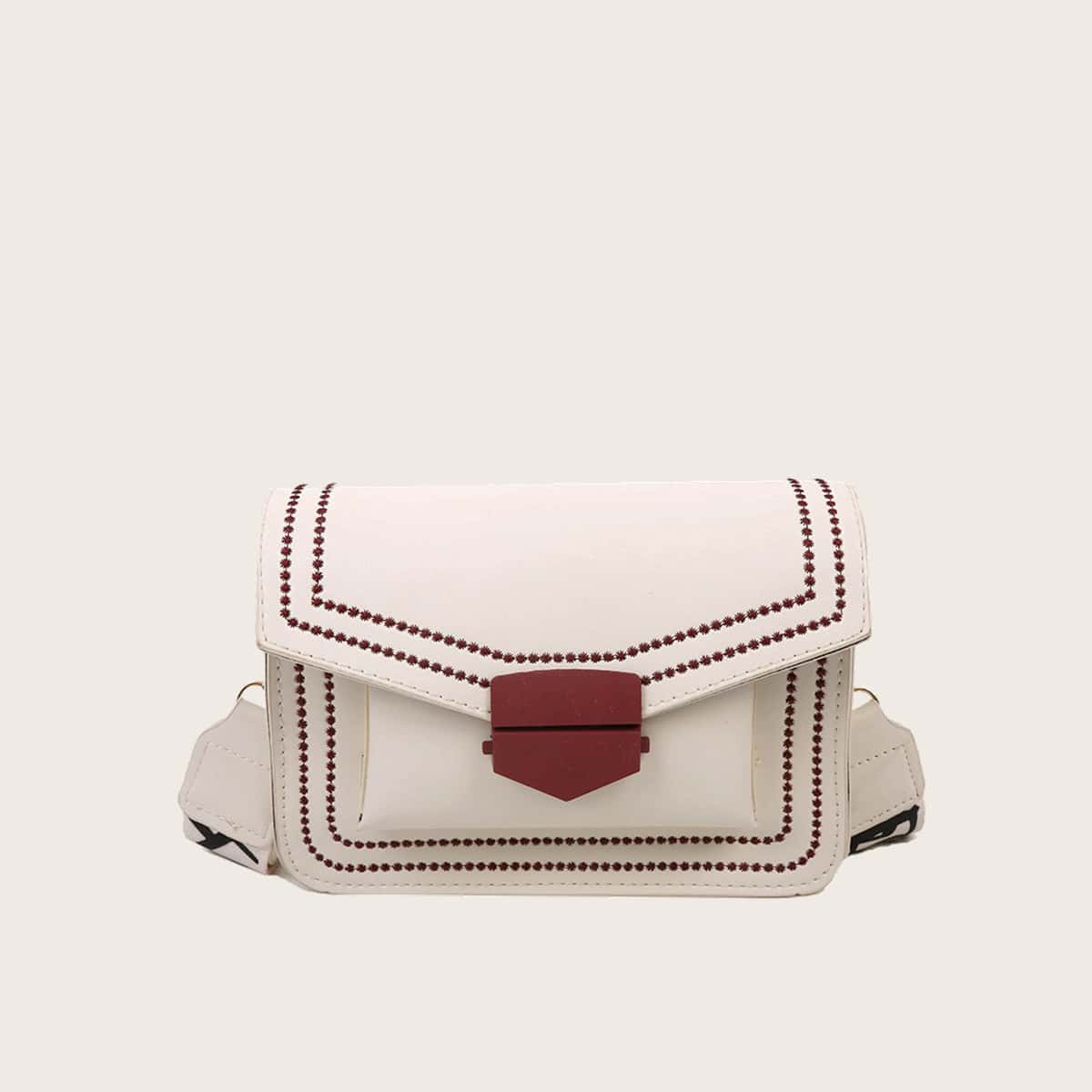 

Embroidery Edge Flap Crossbody Bag, White