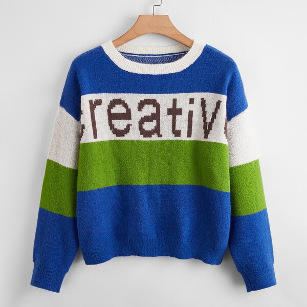 

Plus Cut And Sew Letter Graphic Sweater, Multicolor
