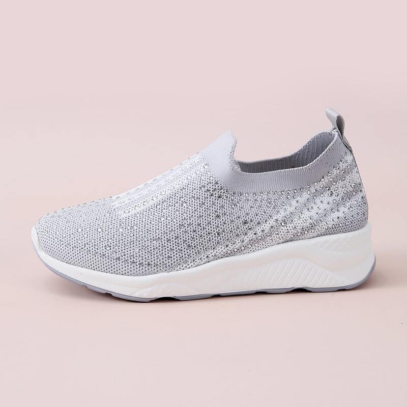 

Rhinestone Decor Slip On Sneakers, Light grey