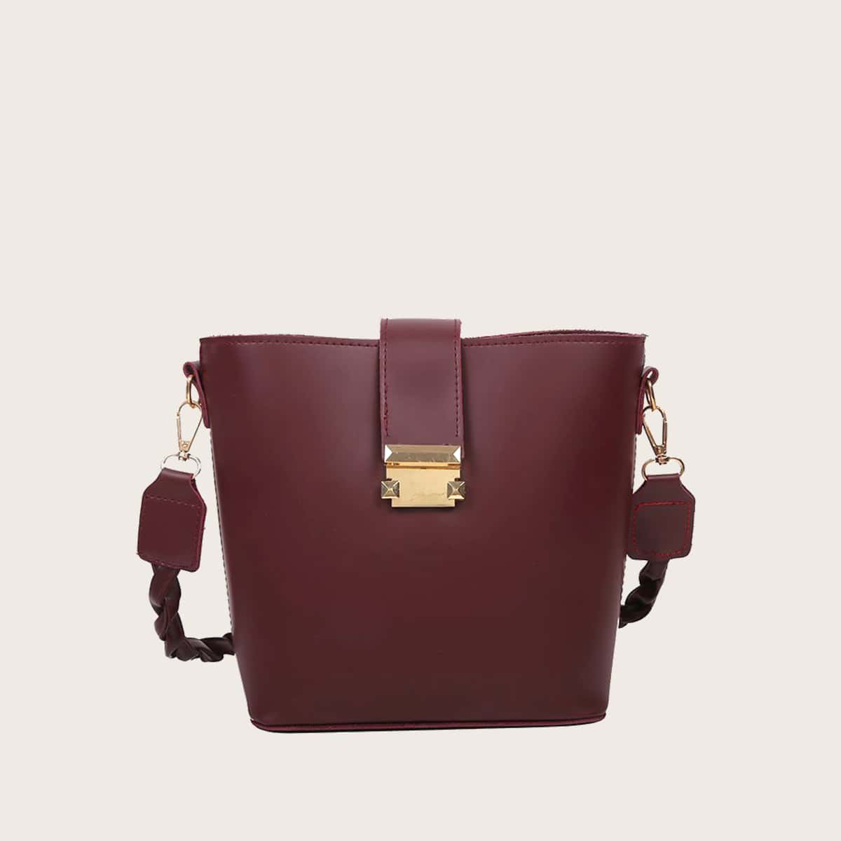 

Solid Twist Strap Shoulder Bag, Burgundy